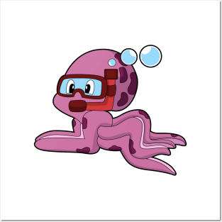 Octopus as Diver with Snorkel Posters and Art